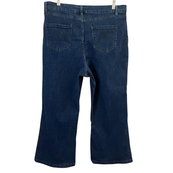 Women With Control Tummy Control Size 16P Wide Leg Crop Stretch Dark Blue Jeans - Picture 6 of 8